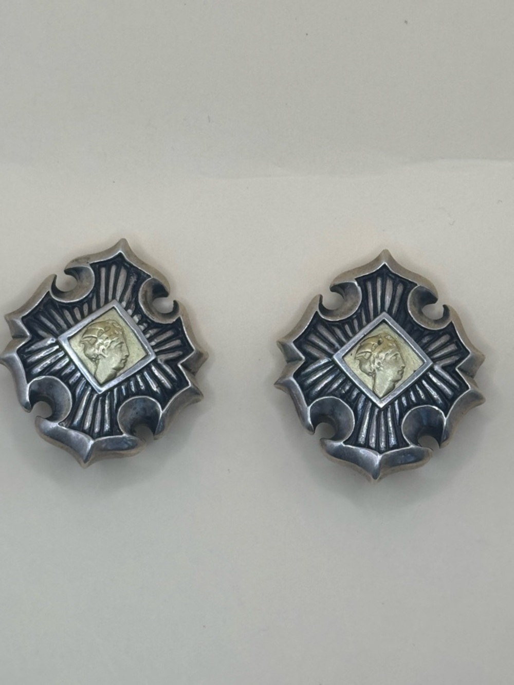 Esti Frederica 18K Gold & Sterling Silver Roman Intaglio Clip-On Earrings - Picture 3 of 8